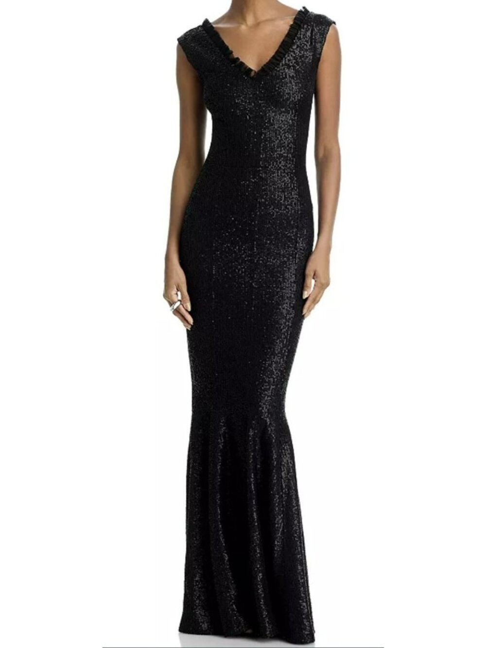 Norma Kamali Sequins Black Fishtail Formal Gown Maxi Dress Medium New